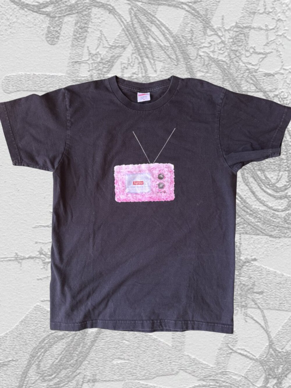 Supreme TV Graphic T-Shirt Black Medium Box Logo Screen Print Streetwear Tee